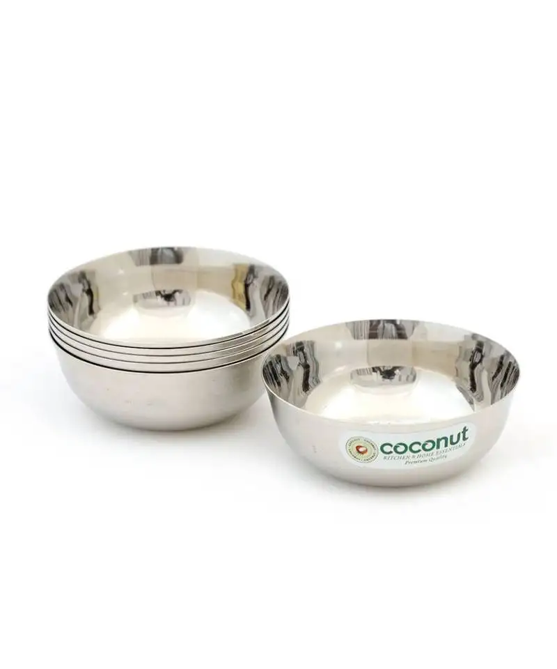 Coconut stainless steel chaliya bowl::Vati::Katori - set of 6 (diameter 12 cm) - capacity each bowl 350 ml