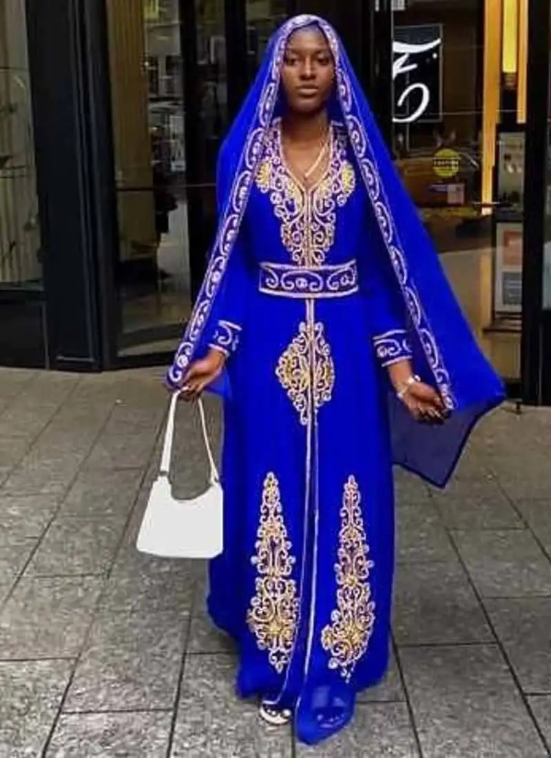 Blue jacket handbeaded kaftan for women