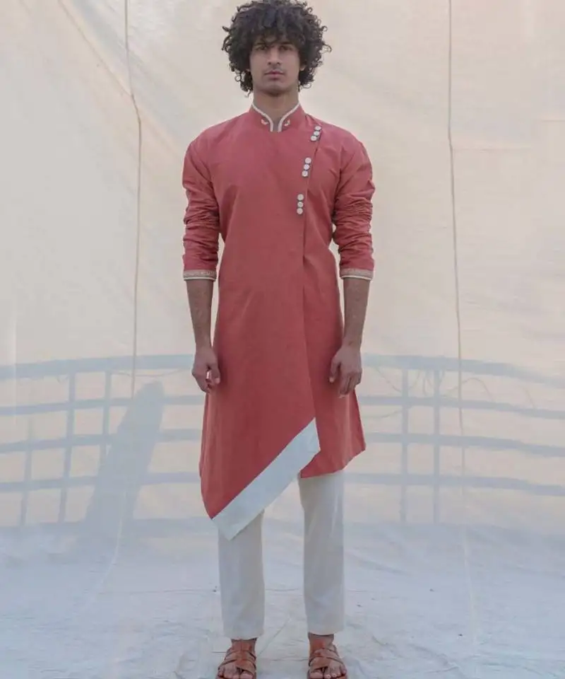 Cotton x linen coral & mean kurta set