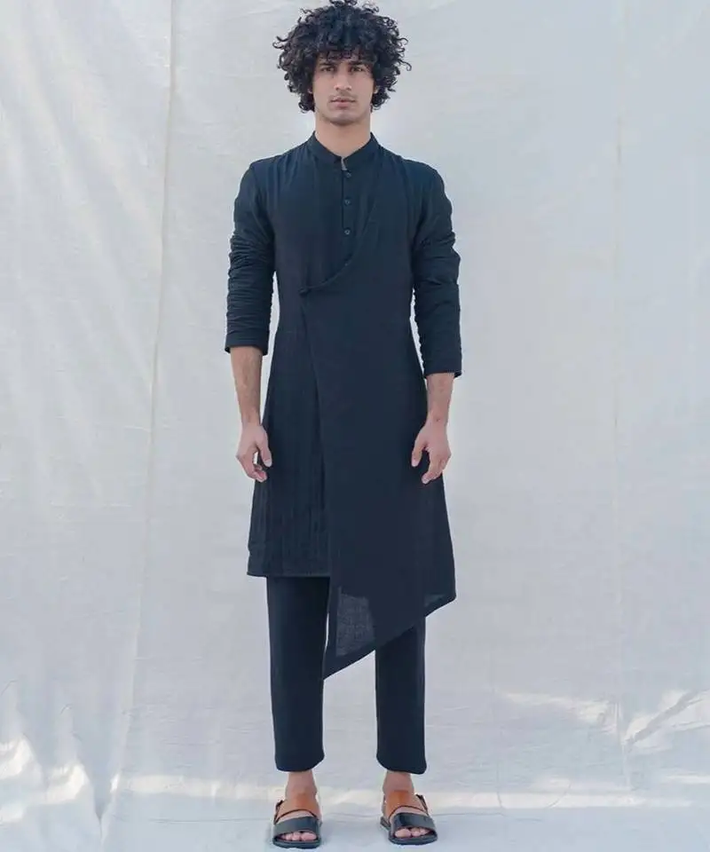Cotton x linen black kurta set