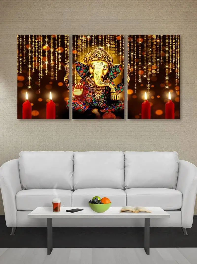 999store golden lord ganesha printed canvas painting