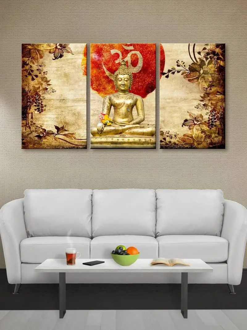 999store golden buddha and om printed canvas painting