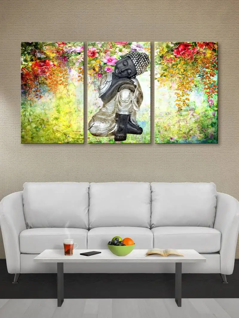 999store multi color flowers and buddha printed canvas painting