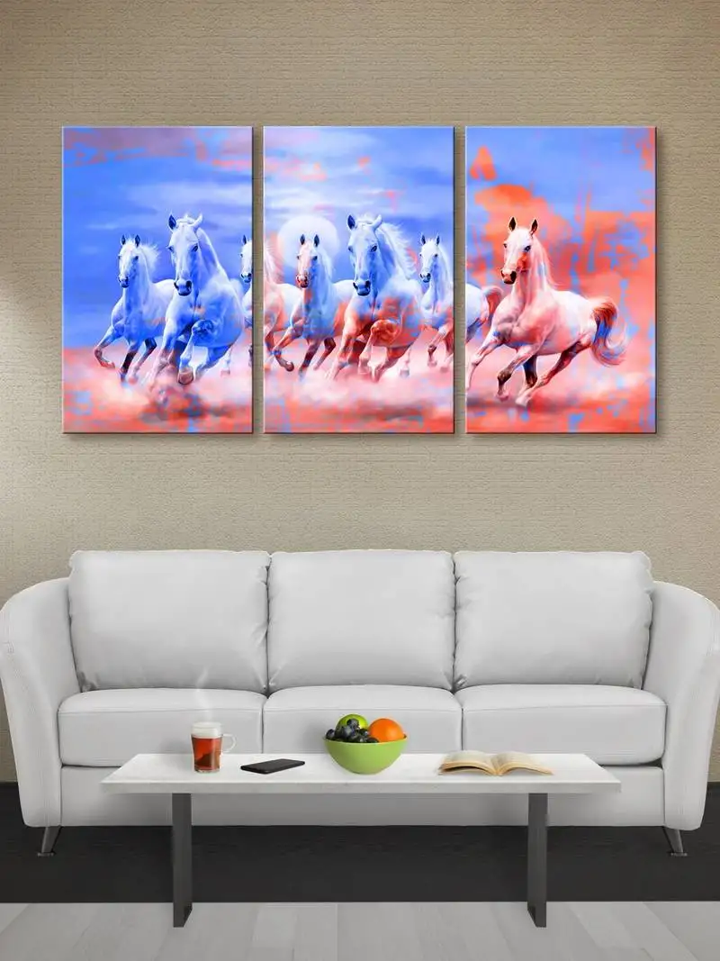 999store blue textured running horses printed canvas painting