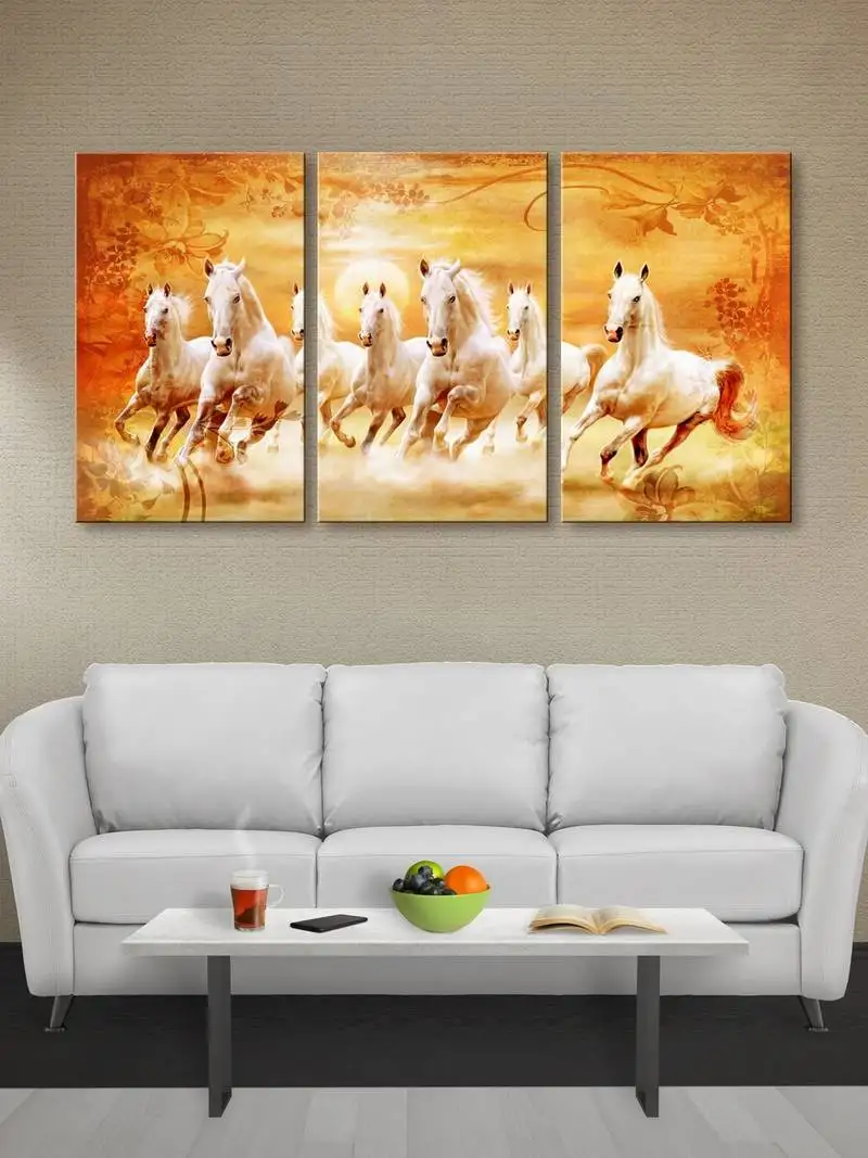 999store yellow textured running horses printed canvas painting