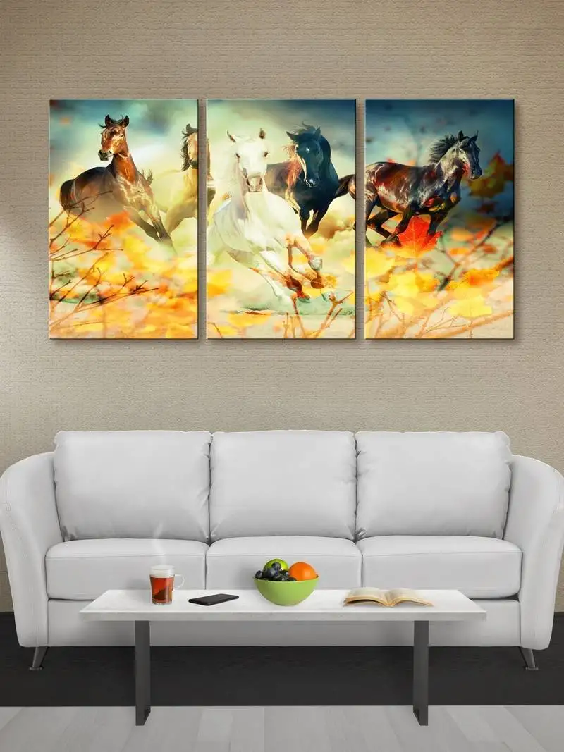 999store white and black running horses printed canvas painting