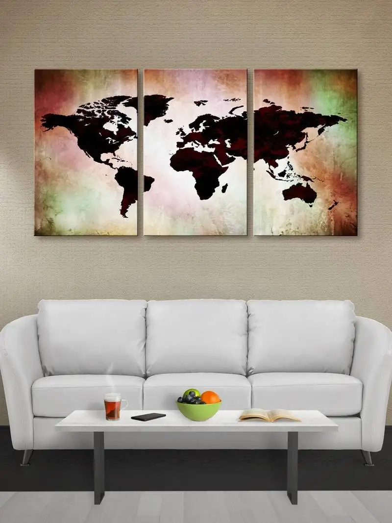 999store black world map printed canvas painting