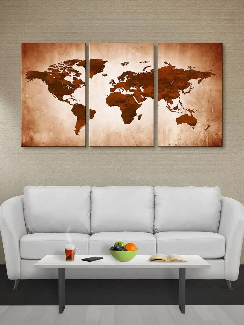 999store brown classical world map printed canvas painting