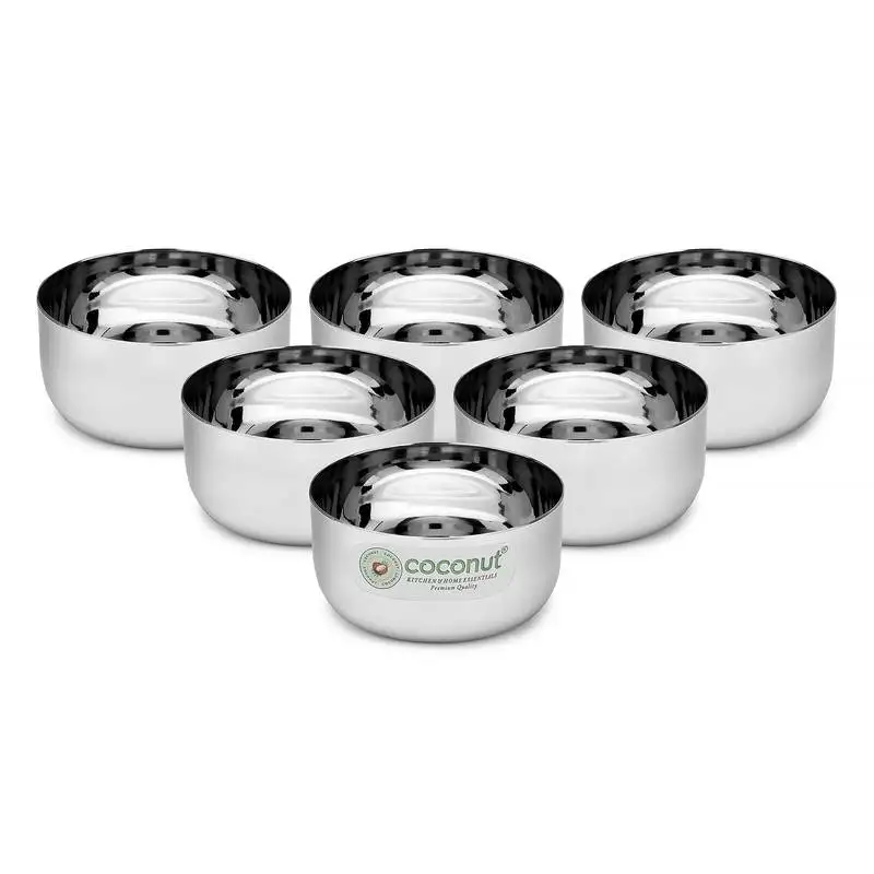 Coconut stainless steel sada bowl::Vati::Katori- c35 - set of 6- capacity each bowl 150ml