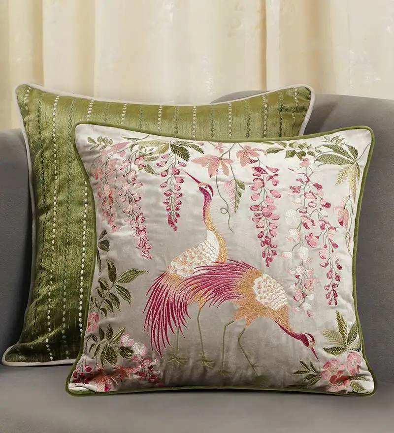 Hand embroidery cushion cover, 18x18 throw pillow for sofa,