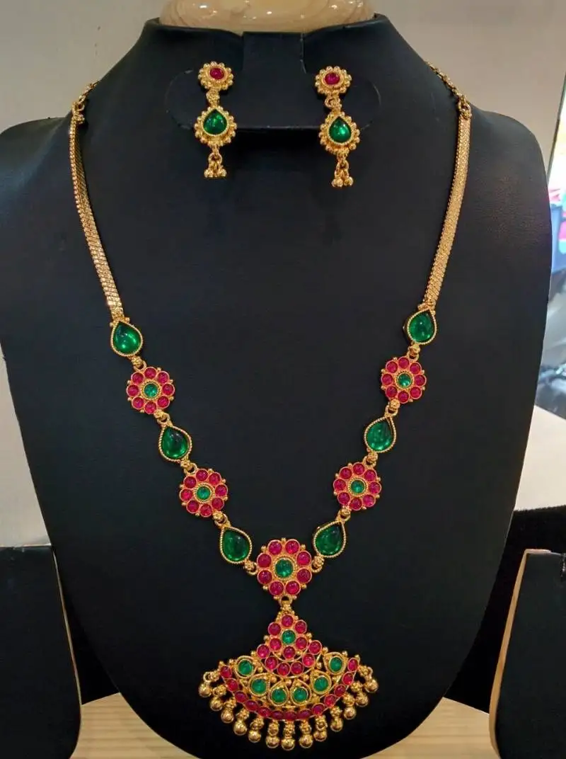 Georgeous gold plated multi colour kundans necklace set
