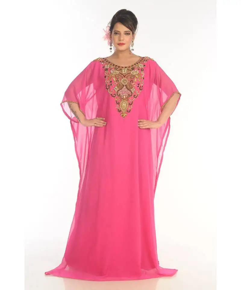 Pink georgette embroidered kaftan