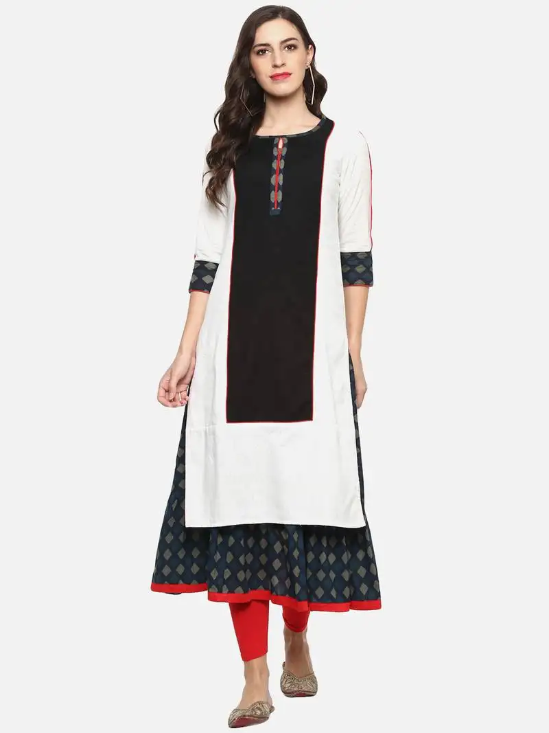 Women's cotton flex printed kurta & inner set (white