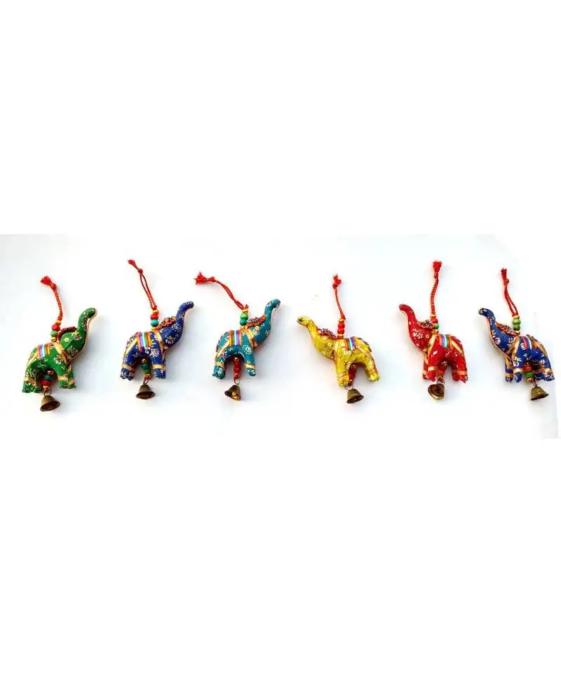 Elephant bell hanging layer set of 6 home christmas hanging ative ornaments multi colored indian traditional (mix)