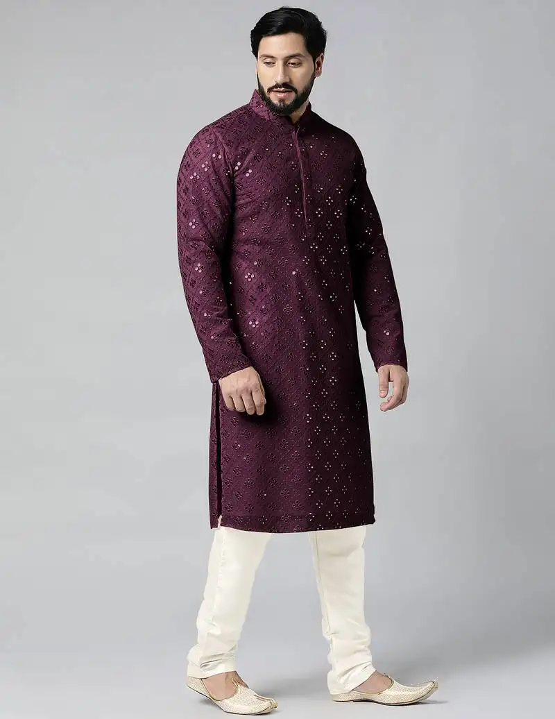 Purple mirror embroidery kurtas