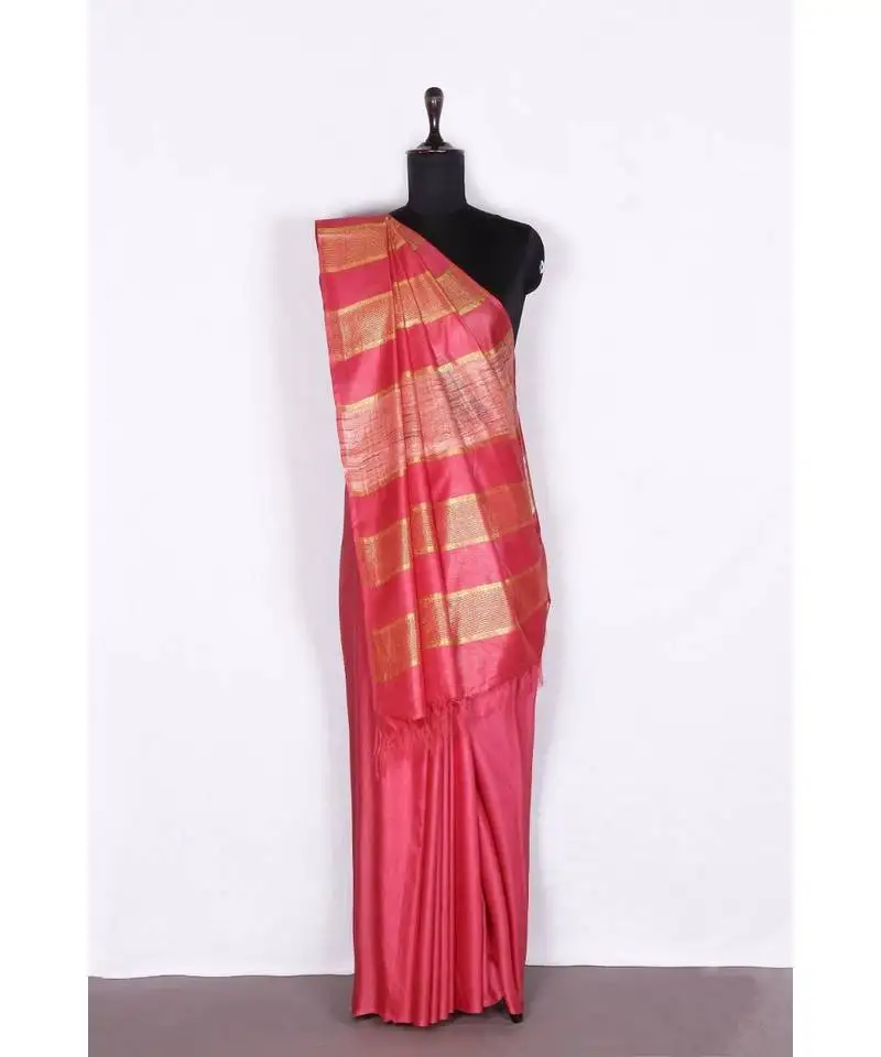 Pink handloom bhagalpuri silk saree with blouse piec