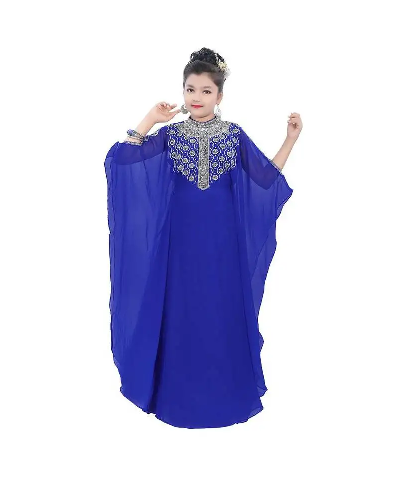 Royal blue georgette embroidered zari work kids kaftans