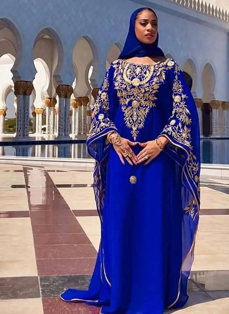 Blue farash embroidered gold work women