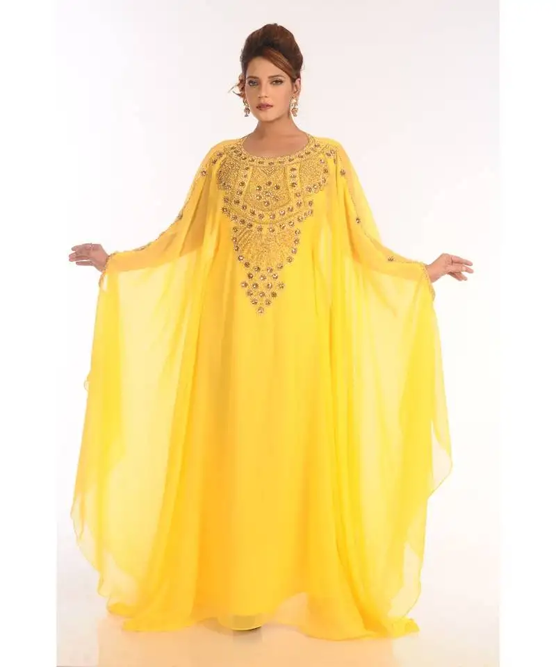 Yellow georgette zari work kaftan