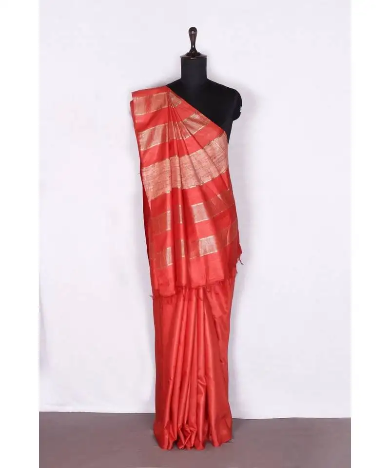 Red handloom bhagalpuri silk saree with blouse piec