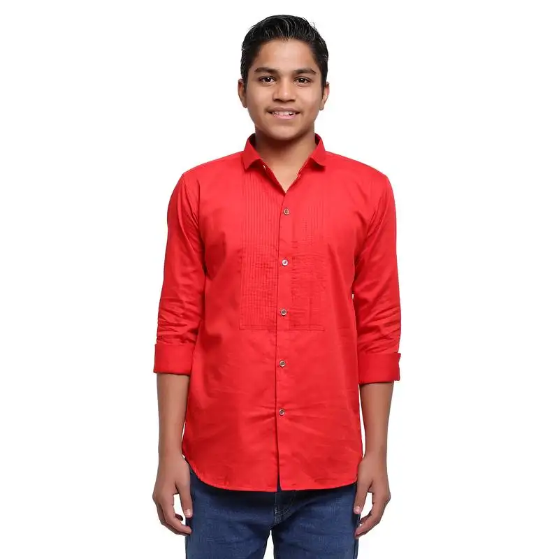 Red solid printex polyester shirt for boys
