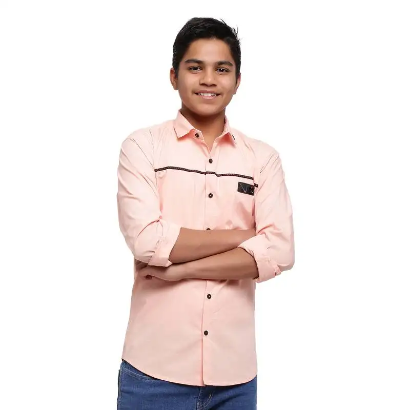 Orange solid polyester shirt for boys
