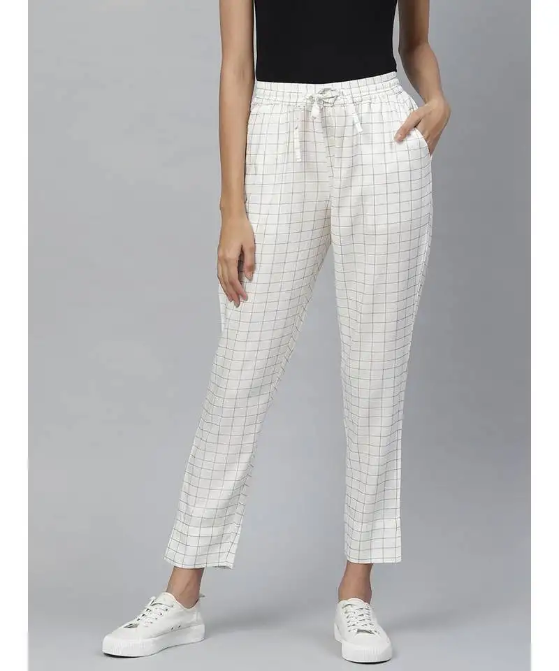 Rayon checkered print regular fit trouser pant