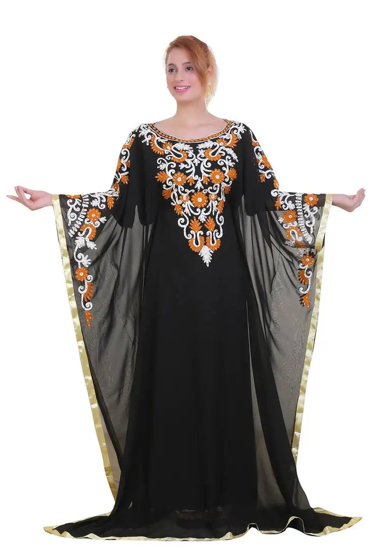 Black aari stone work georgette islamic style beads embedded partywear kaftan long gown evening wear dubai kaftan