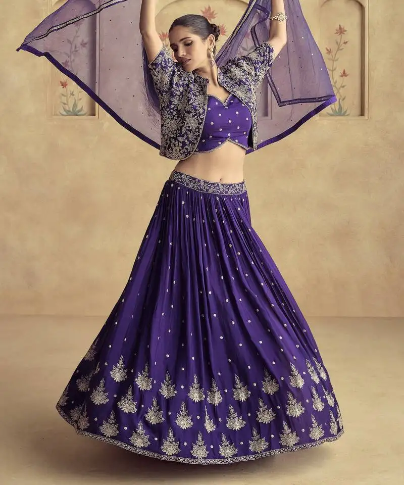 Purple readymade jacket style lehenga choli