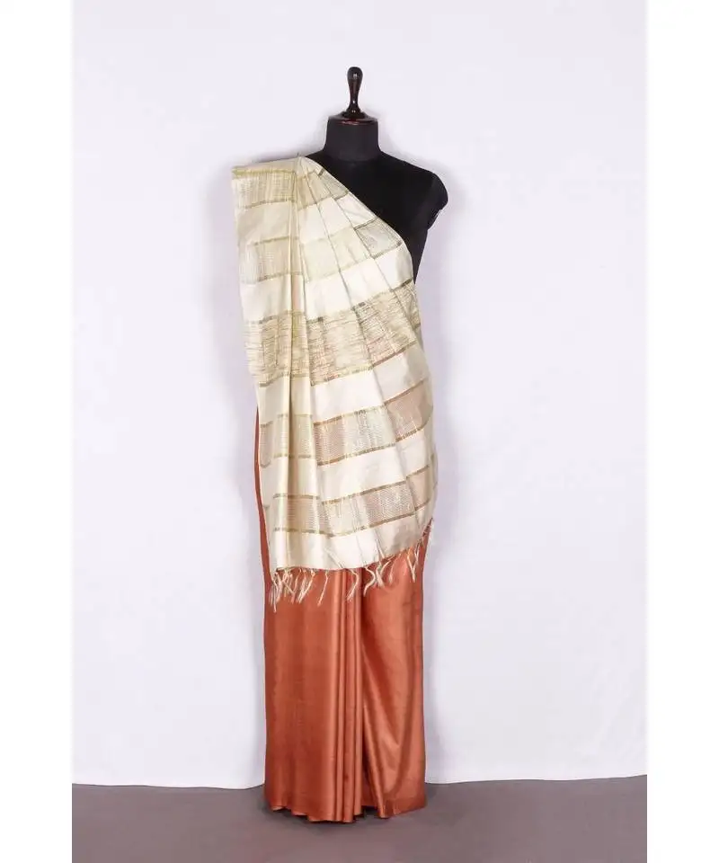 Brown handloom bhagalpuri silk saree with blouse piec
