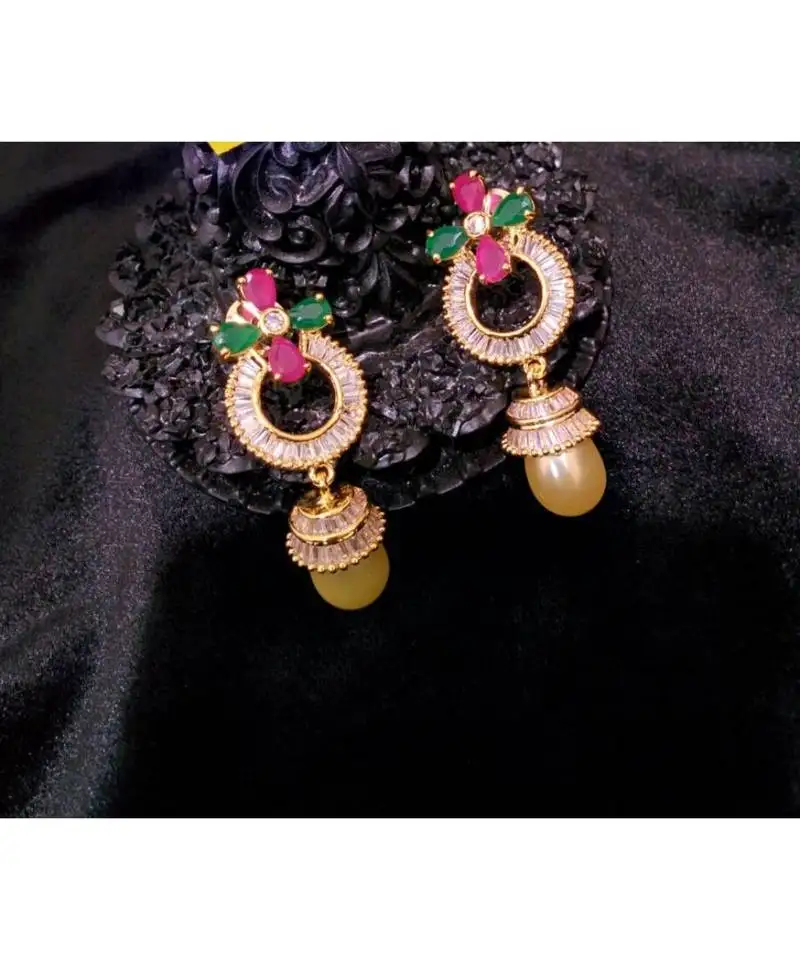 , ruby and embroled dangler drops