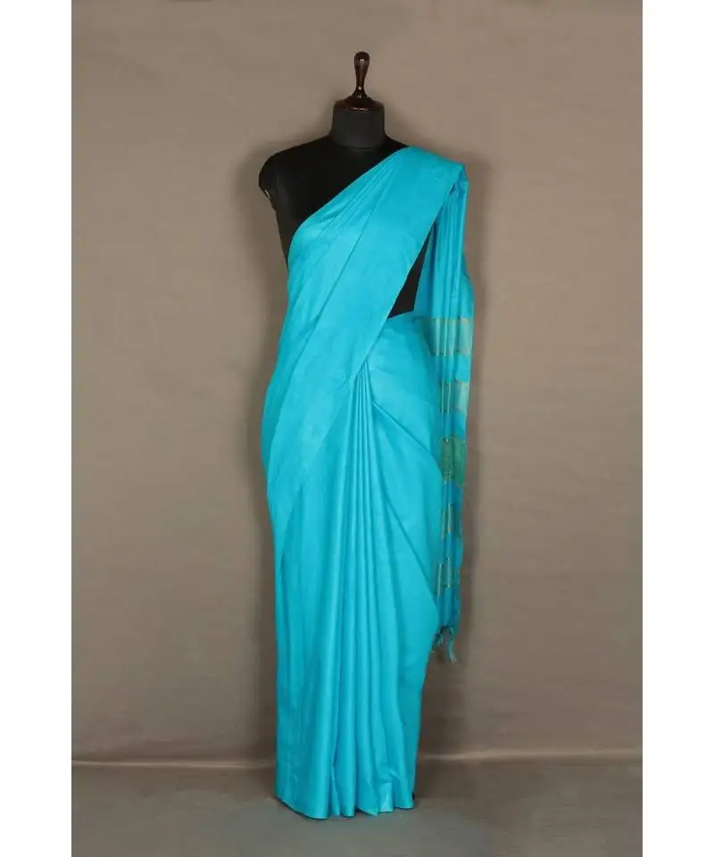 Blue handloom bhagalpuri silk saree with blouse piec