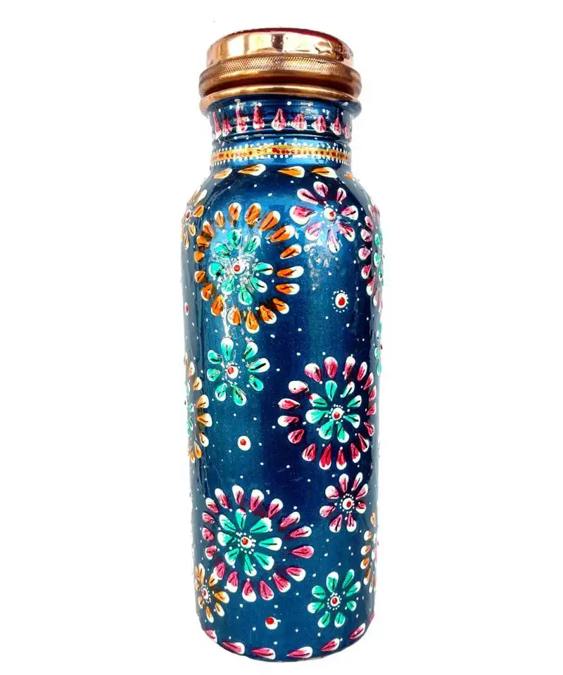 Pure copper hand painted bottle for water storage capacity 500 ml color art work