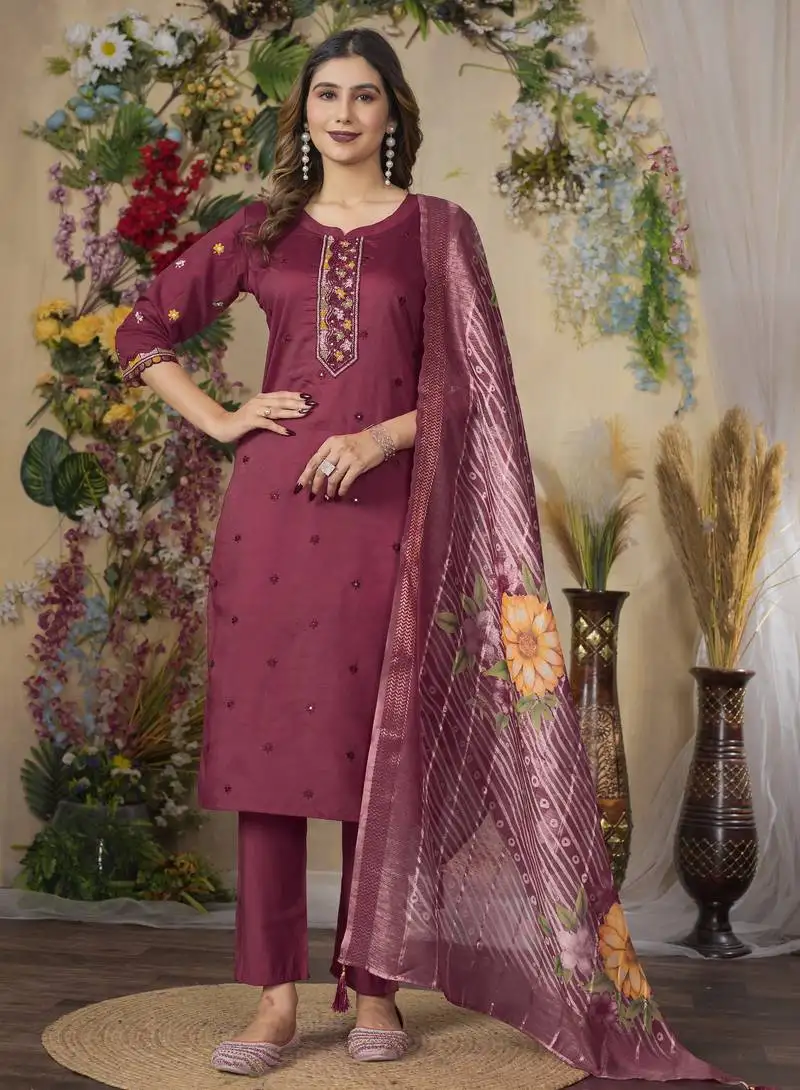 Cherish designer straight kurti pant dupatta set with embroidery and hand work