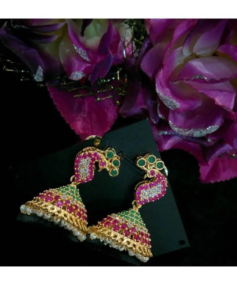 Gorgeous multi colour stones peacock jumkas