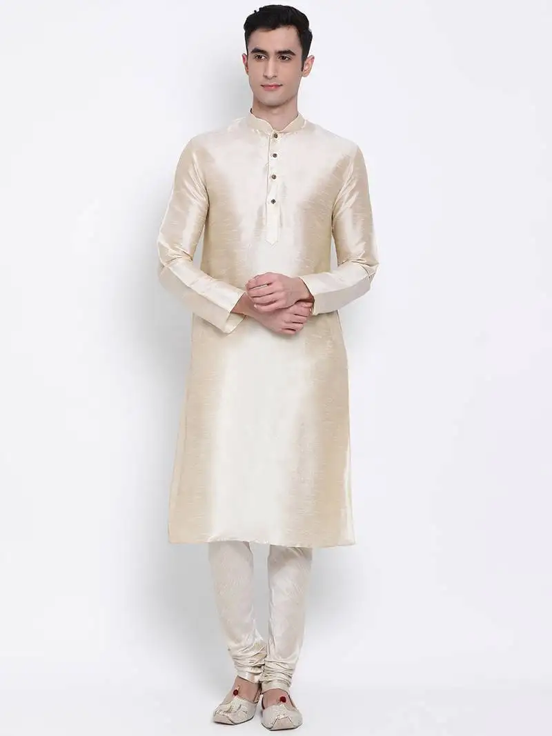 Men's art silk solid beige colour straight kurta