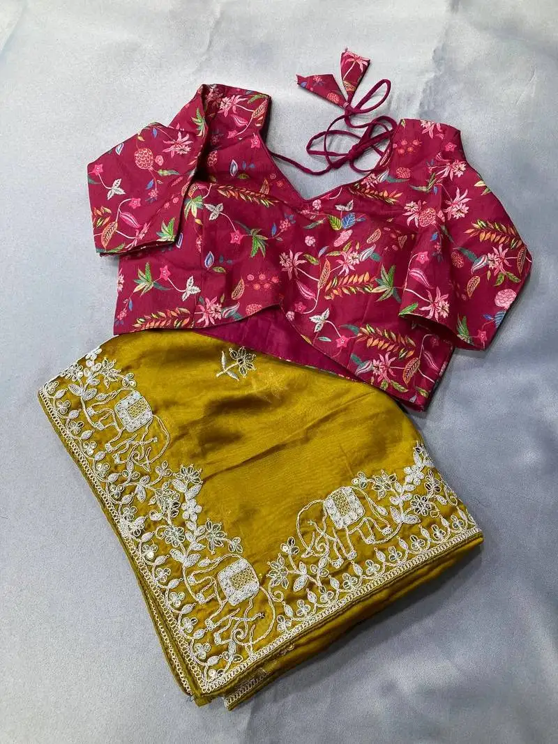 Party wear premium soft rangoli art silk with embroidery saree