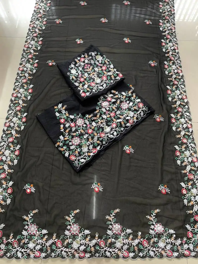 Black party wear soft georgette saree