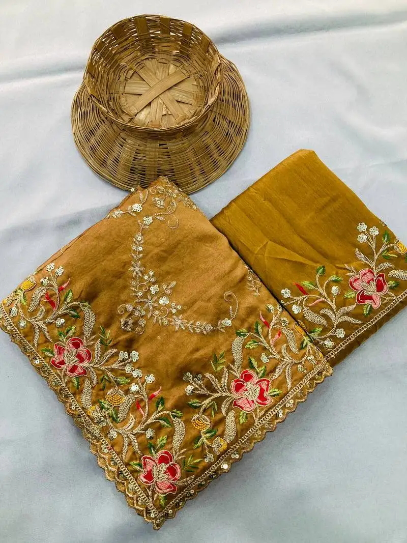 Brown party wear soft rangoli silk saree