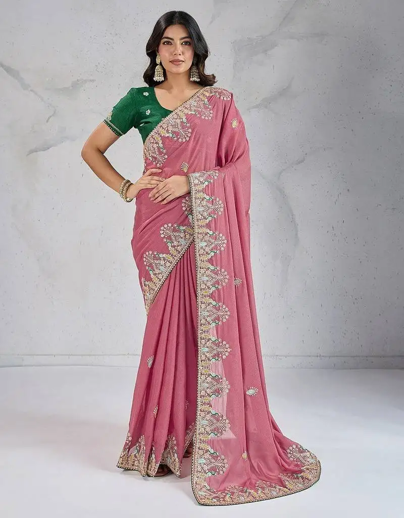 Onion pink party wear soft star georgette saree