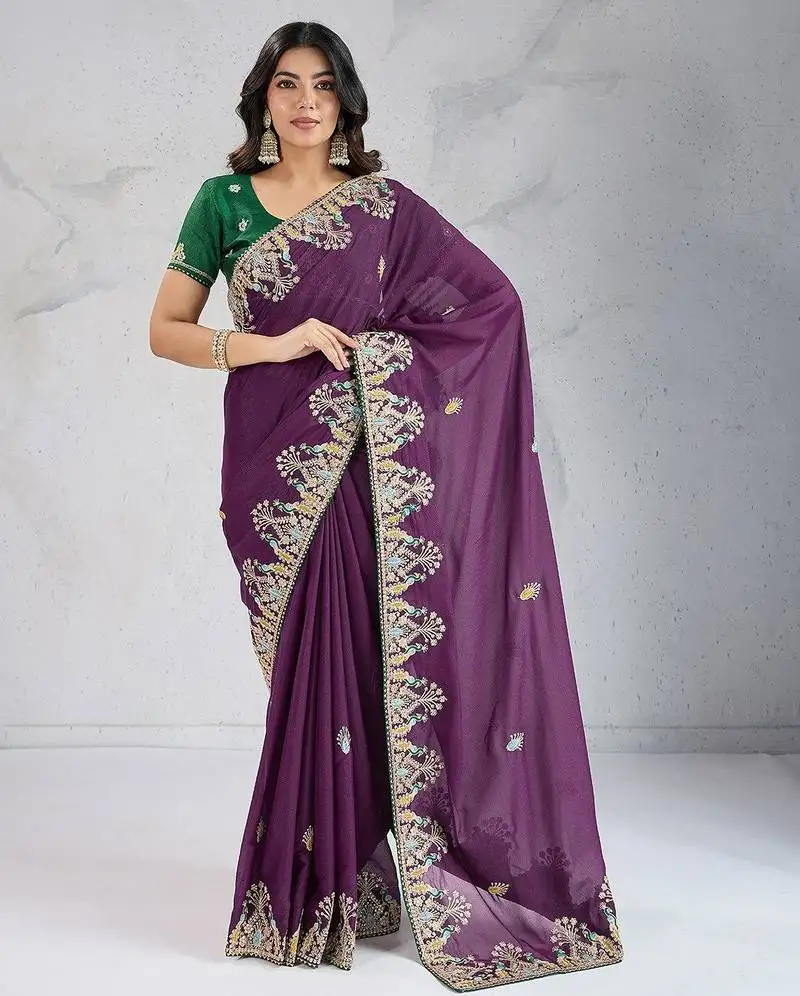 Wine party wear soft star georgette saree