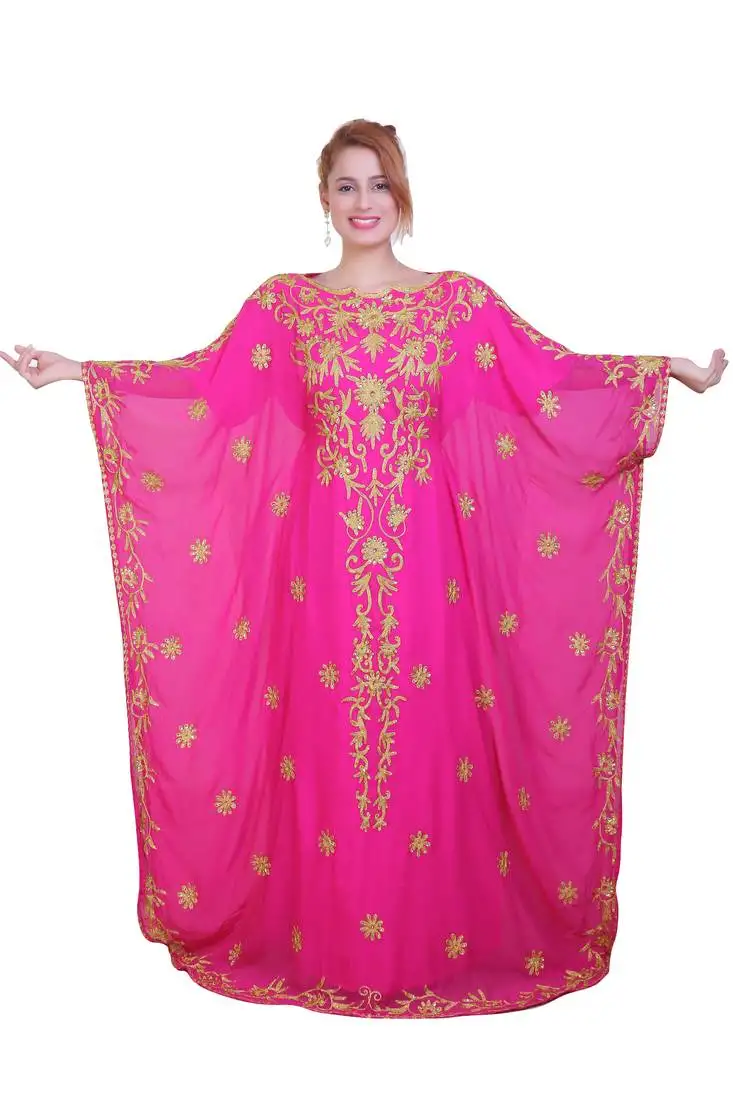 Rani pink aari stone work georgette islamic style beads embedded partywear kaftan long gown evening wear dubai kaftan