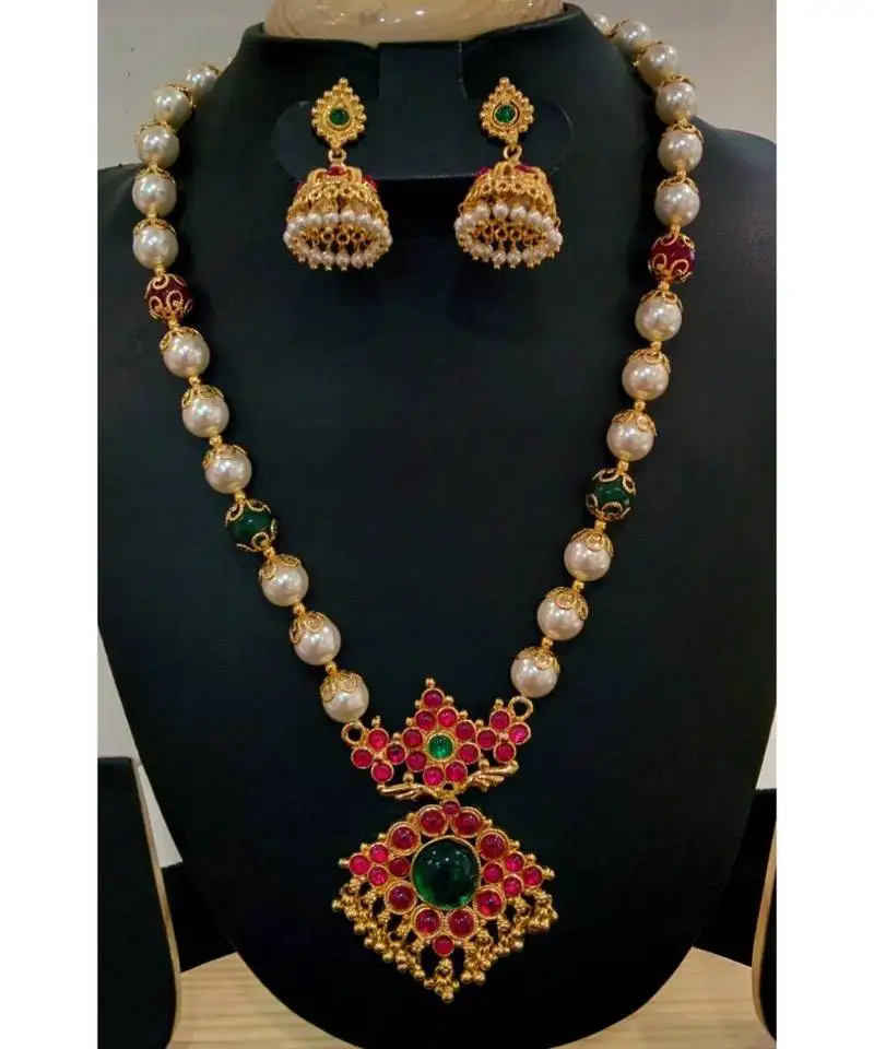 Georgeous high gold plated pearls necklace set