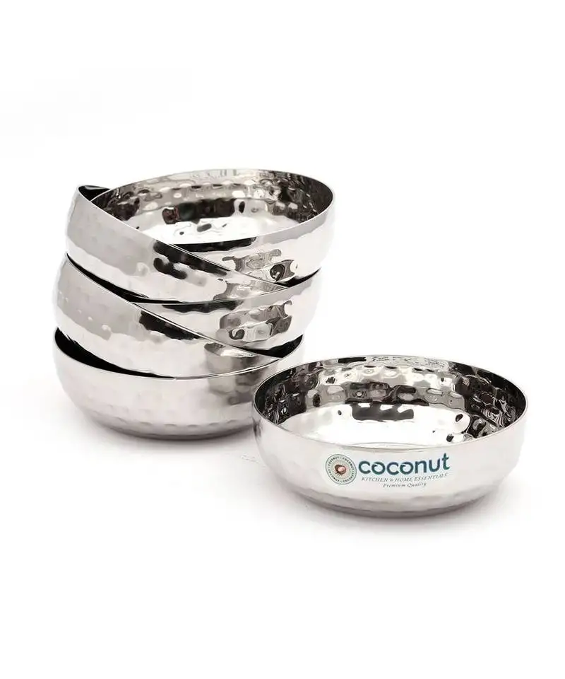 Coconut stainless steel h3 hammered halwa plate:: serving plates:: snacks plate - small - pack of 6 (diameter - 10cm)