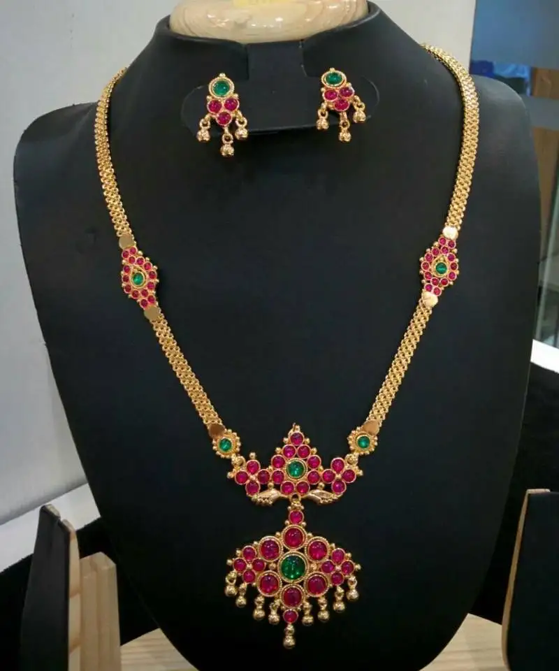 Georgeous gold plated kundans multicolour necklace set