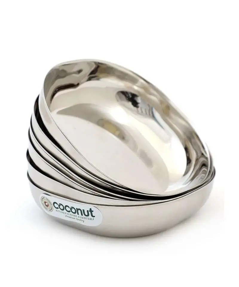 Coconut stainless steel h7 aqua halwa plate:: serving plates:: snacks plate - small - pack of 6 (diameter - 14cm)