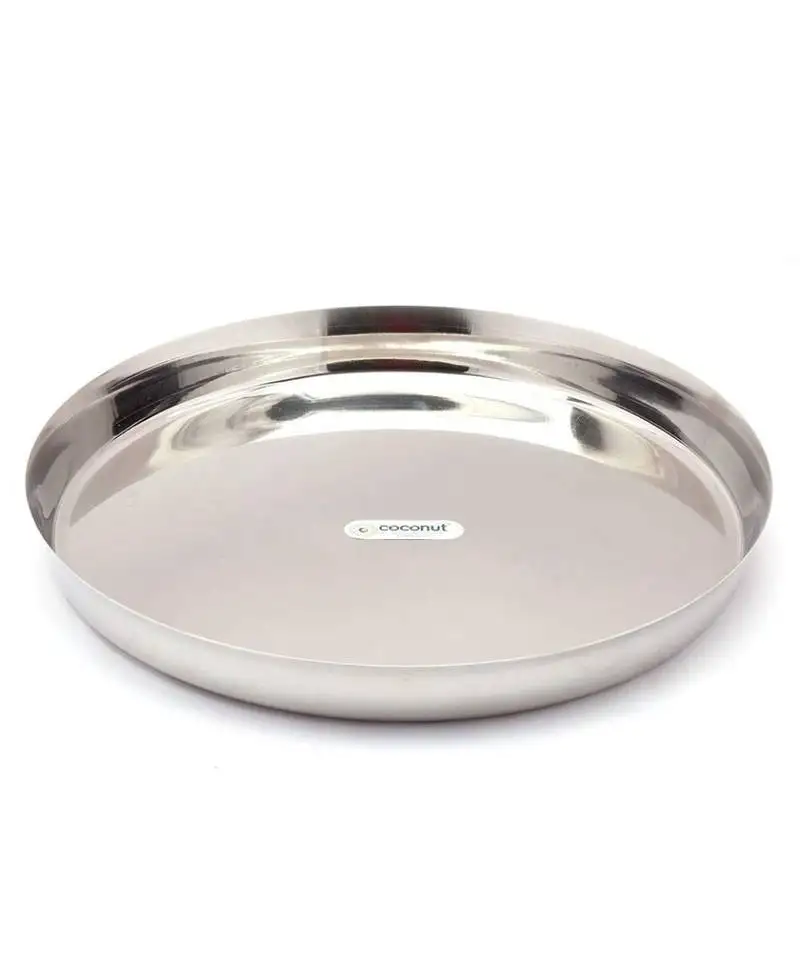 Coconut stainless steel 21 guage jumbo thali :: kumcha :: dinner plate - 18 inches - 1 unit