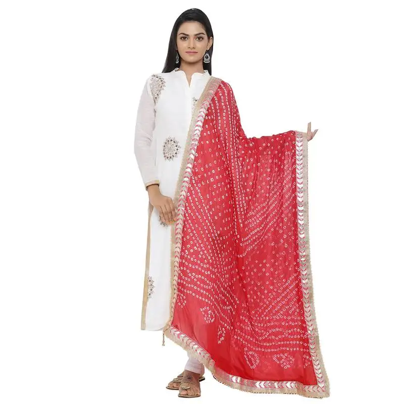 Red silk bandhej dupatta
