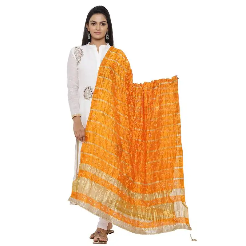 Orange silk bandhej dupatta