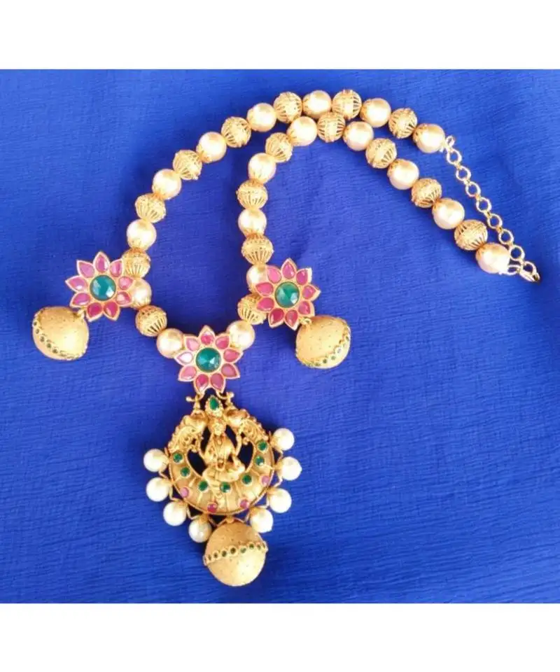 Georgeous gold plated pearls laxmi necklace set